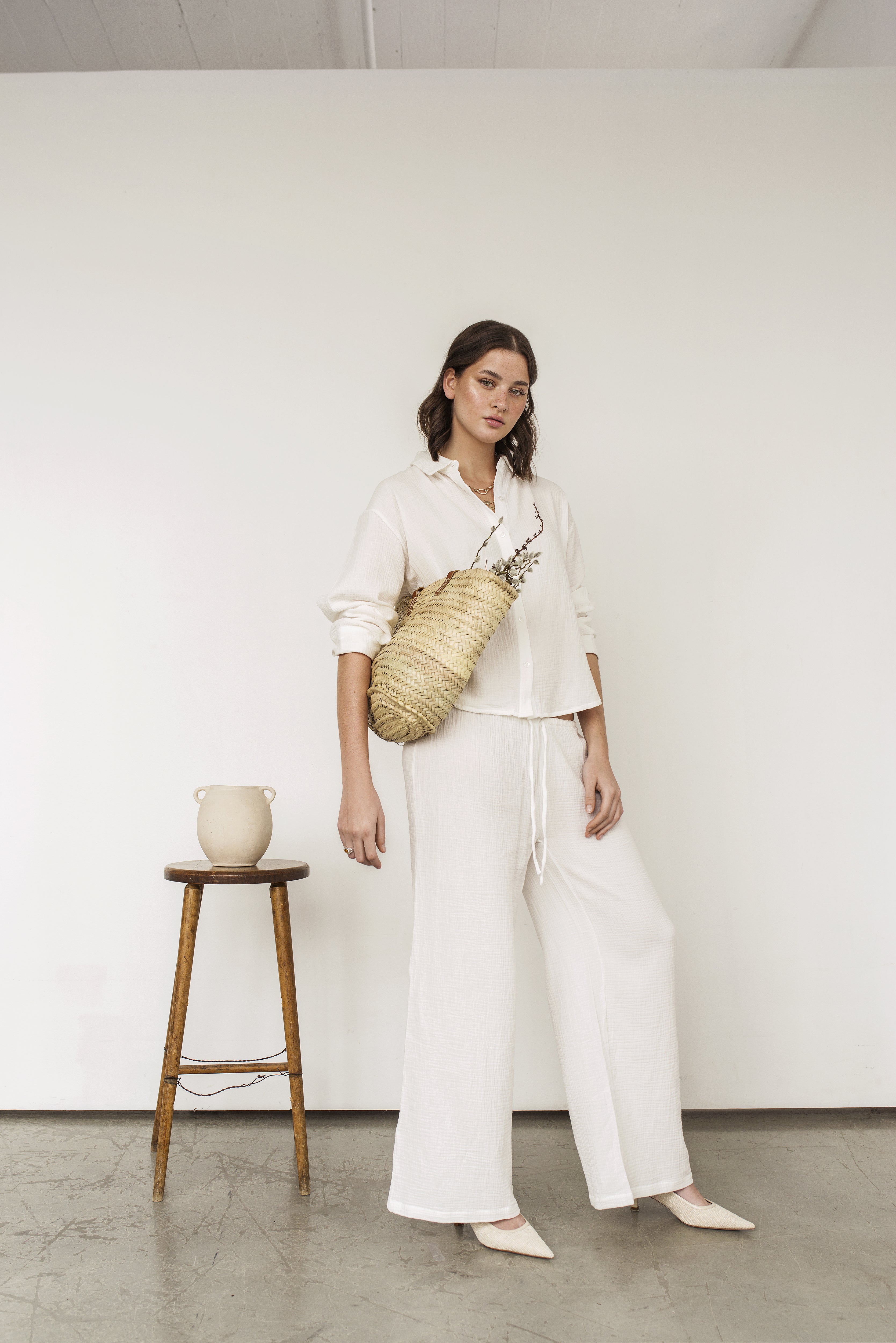 Pantalon ample texturé en coton organique