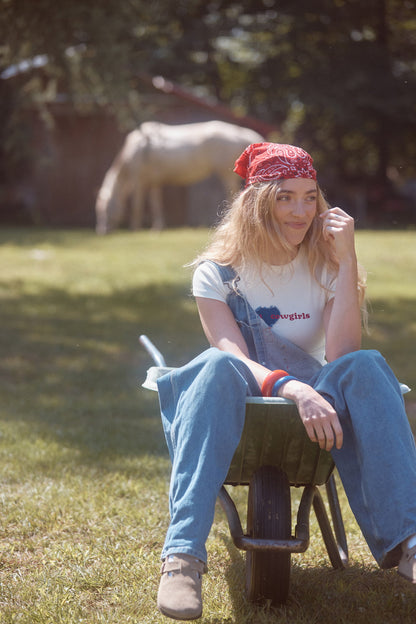 T-shirt «You &lt;3 Cowgirls» côtelé avec broderie en denim