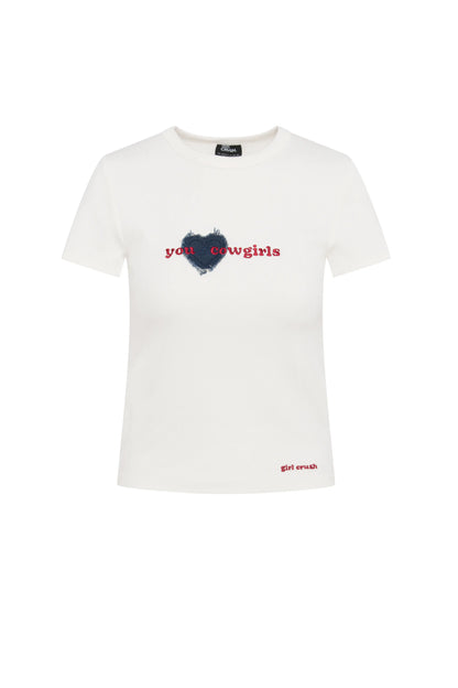 T-shirt «You &lt;3 Cowgirls» côtelé avec broderie en denim