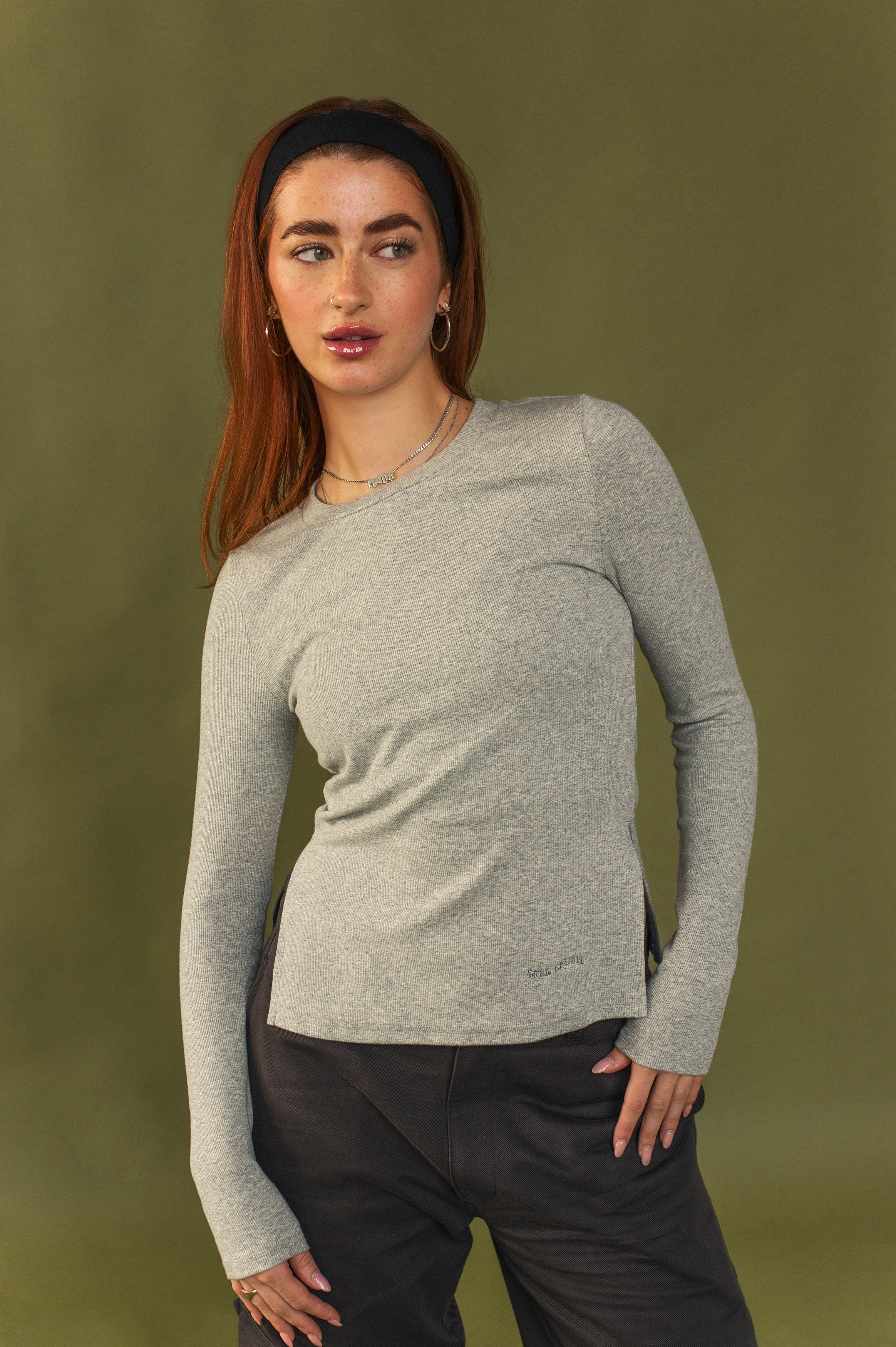 Long sleeve ribbed top with slit