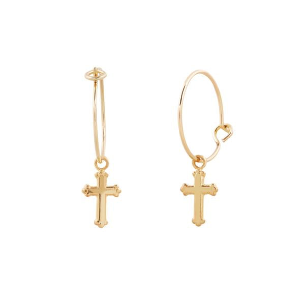 Cross &amp; Wire Hoops Earrings - Gold
