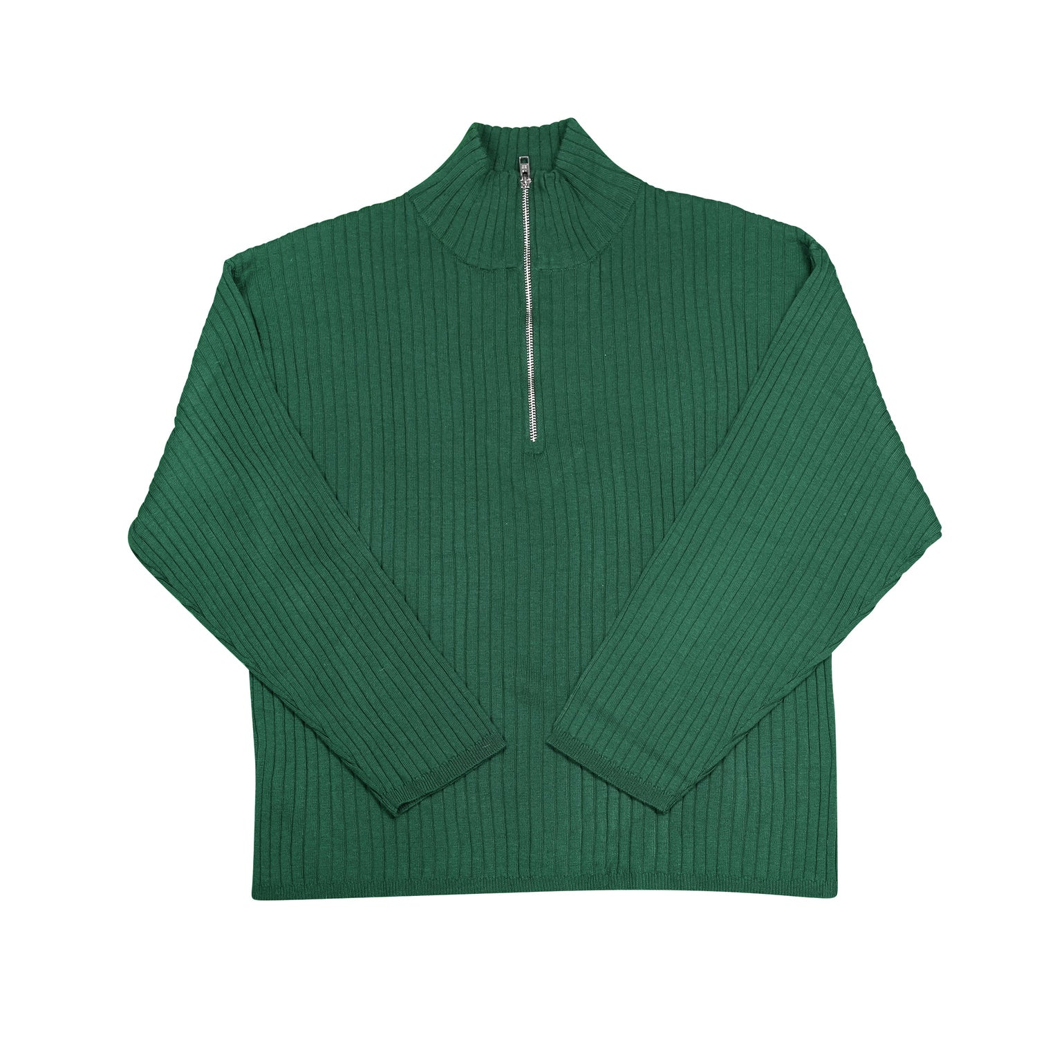 Ribbed Knit Half Zipper - Forest Green