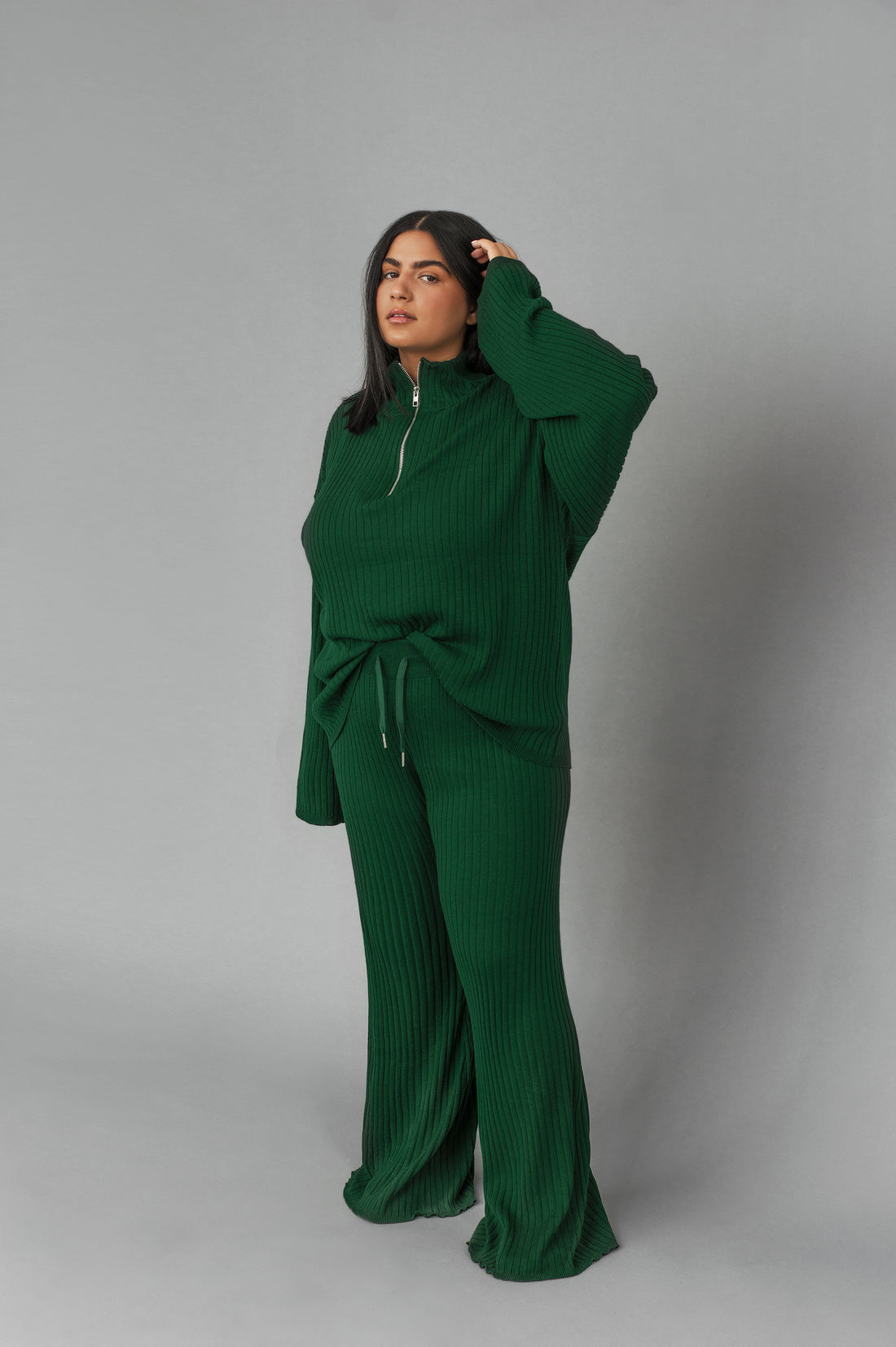 Ribbed Knit Pants - Forest Green